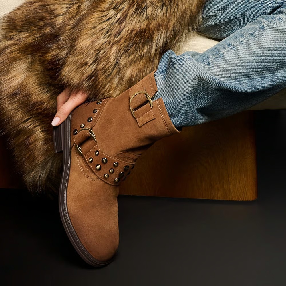 Naturalizer Womens Optimus Moto Boot Dark Chestnut Brown Stud Suede 11 M - Picture 3 of 12